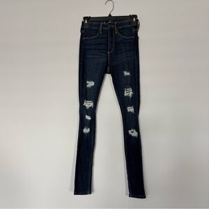 Hollister Dark Wash High Rise Ripped Skinny Jean Legging Size 0 Denim